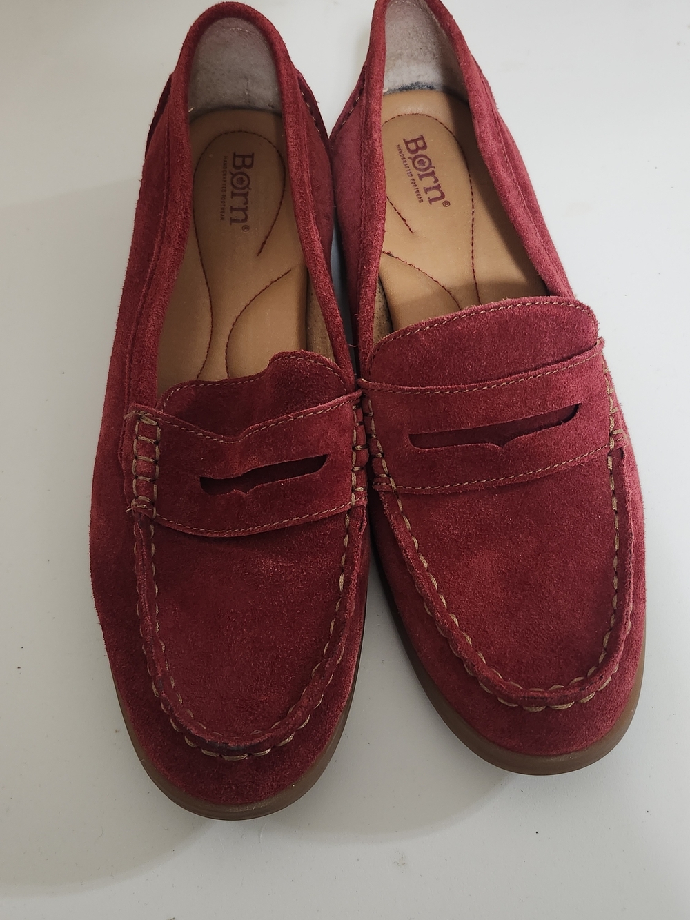 BORN Red Suede Penny Loafers SZ 10